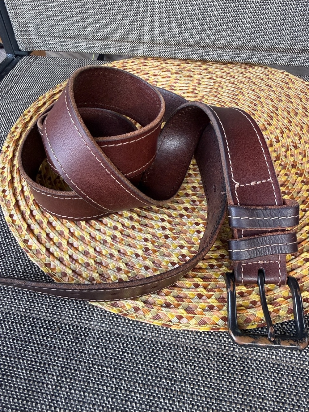 Genuine‎ Leather Brown Belt 60” Long 1.5” Wide Distressed Roller Buckle
